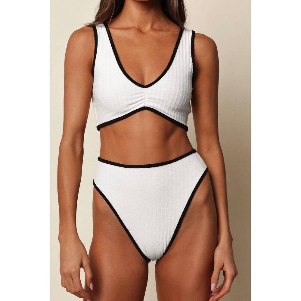 NEW MONTCE paula bikini bottom in cream black binded terry rib